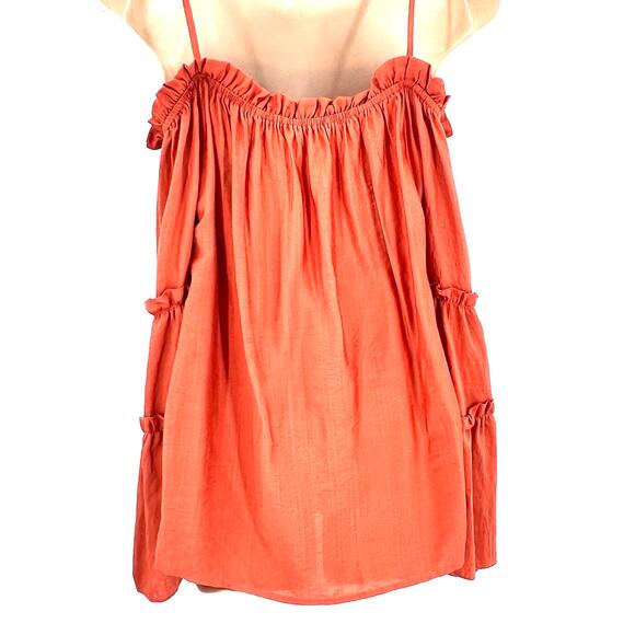 Women's M Off The Shoulder Top Burnt Orange Peasant Boho Prairie Flowy Ruffles - Picture 3 of 8